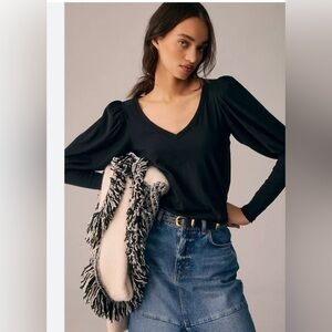 Nation LTD Black Long Sleeve V-Neck Top